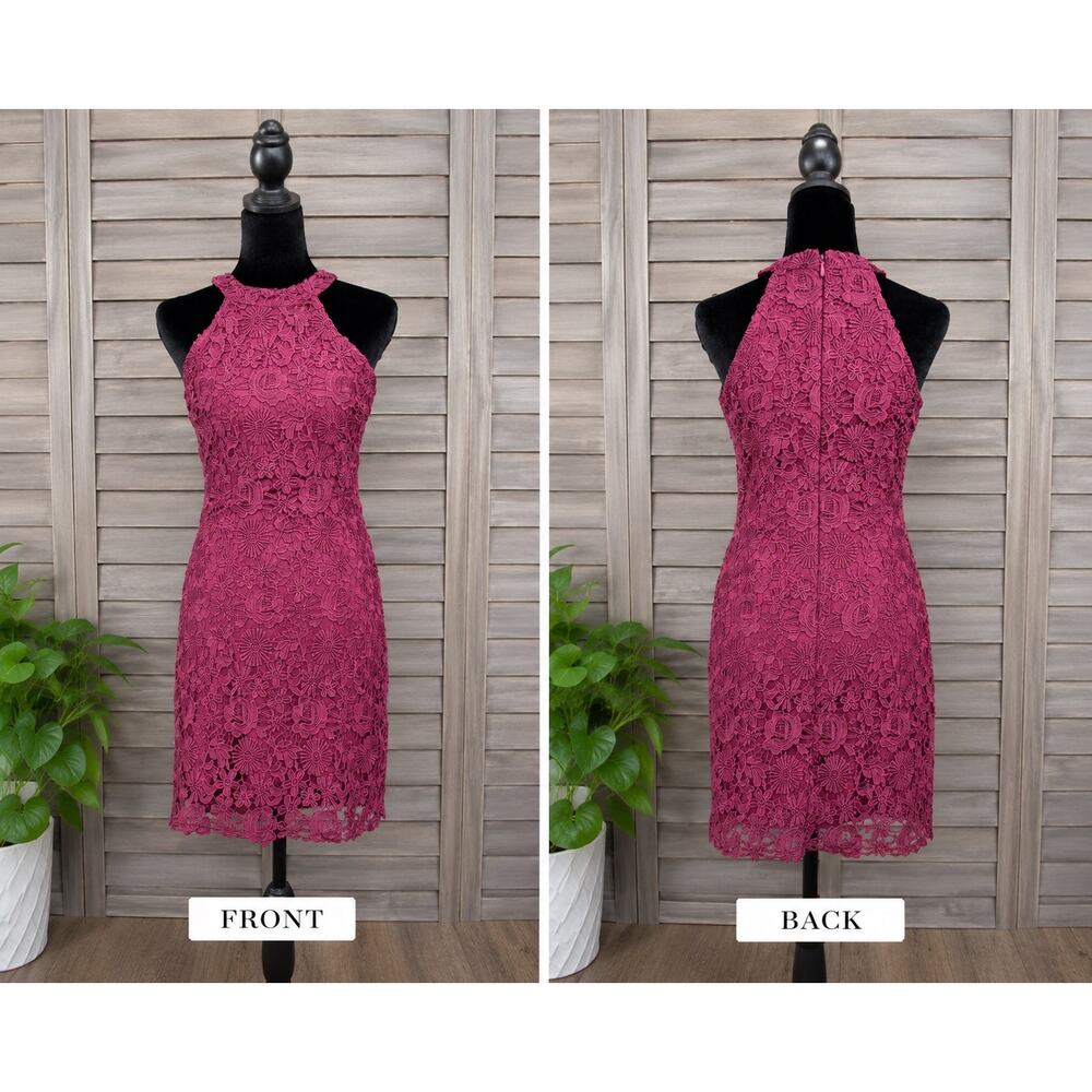 Lulus Burgundy Wine Floral Lace Overlay Bodycon Mini Dress Small NWT Cocktail - Picture 4 of 13